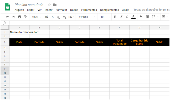 Planilha de controle de horas no gsheets