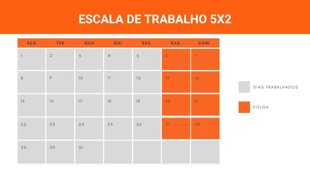 Jornada 5x2 Tabela de jornada de trabalho 5x2