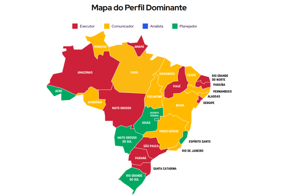 Mapa com o perfil comportamental predominante de cada estado