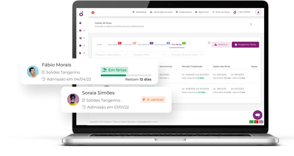 Visualização da tela de gestão de férias do software da Sólides